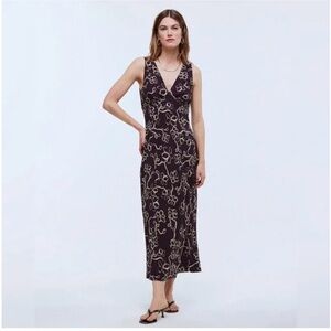 Ariana Midi Dress - dark purple ‘black iris’ print NWOT